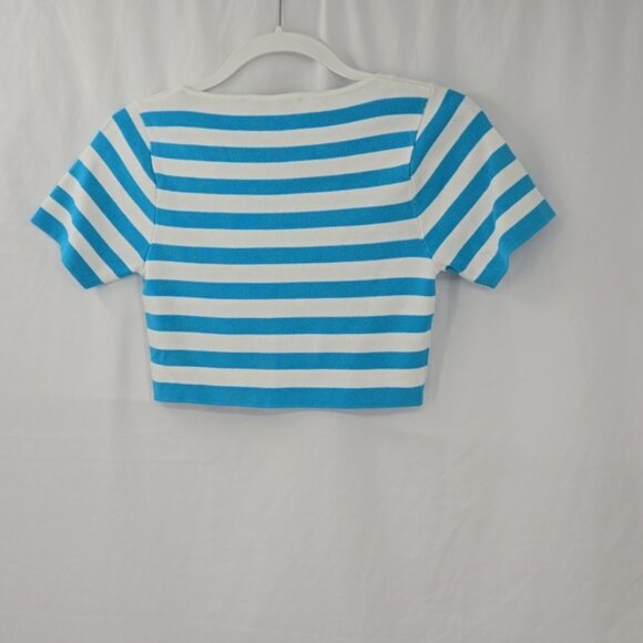 Zara Aqua & White Knit Top - Picture 9 of 15